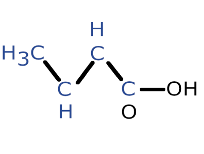 Fig. 5. Propionic acid is one of the substances that has been used to implement NMR quantum computing. Qubits are marked in blue. All H atoms in the methyl group are used as a single logical qubit.